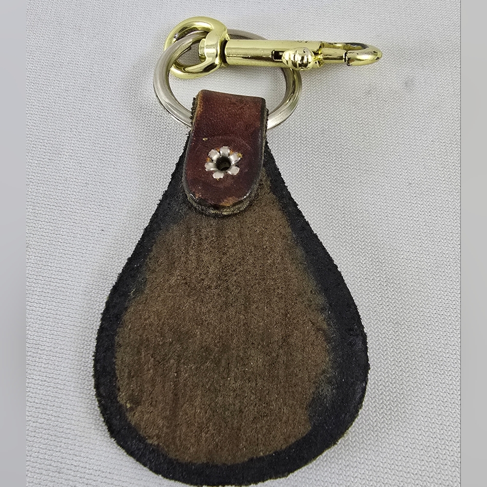 Vintage Handmade Leather "T" Keychain with Clip - Picture 3 of 5